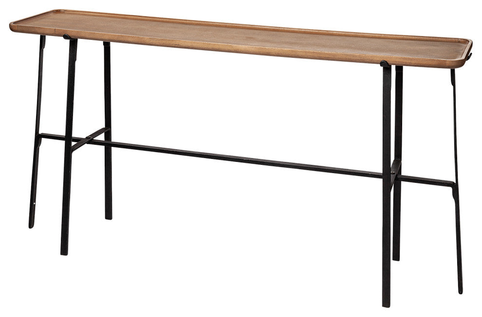 Helios II Medium Brown Solid Wood Top w/Black Iron Base Console Table