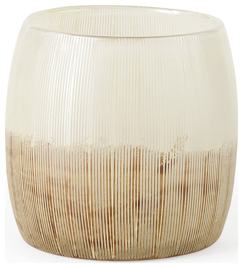 7" Creamy White and Gold Ombre Striped Long Glass Vase