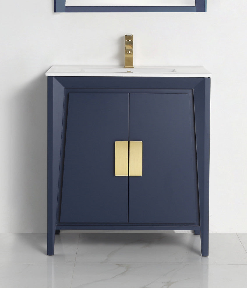 36" Larvotto Navy Blue Modern Bath Vanity, No Matching Mirror