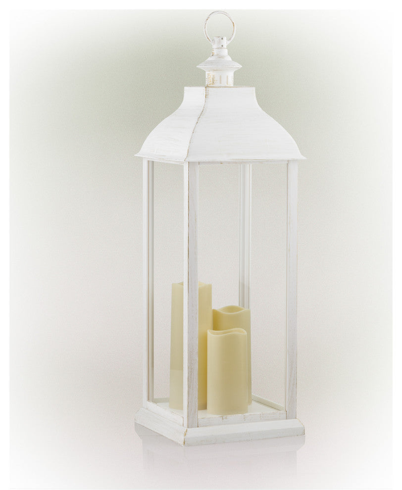 White Candlelit Lantern with Warm White LED Lights