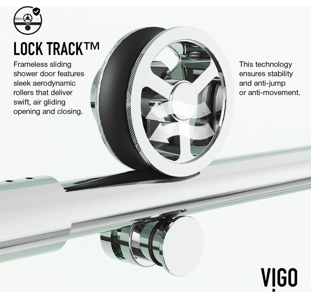VIGO Elan Cass Aerodynamic 60" to 64" W x 76" H Frameless Sliding Shower Door, Chrome, Clear Glass