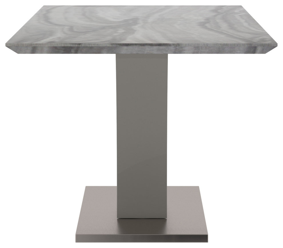 Contemporary Faux Marble, Stainless Steel Rectangular Dining Table, Light Gray