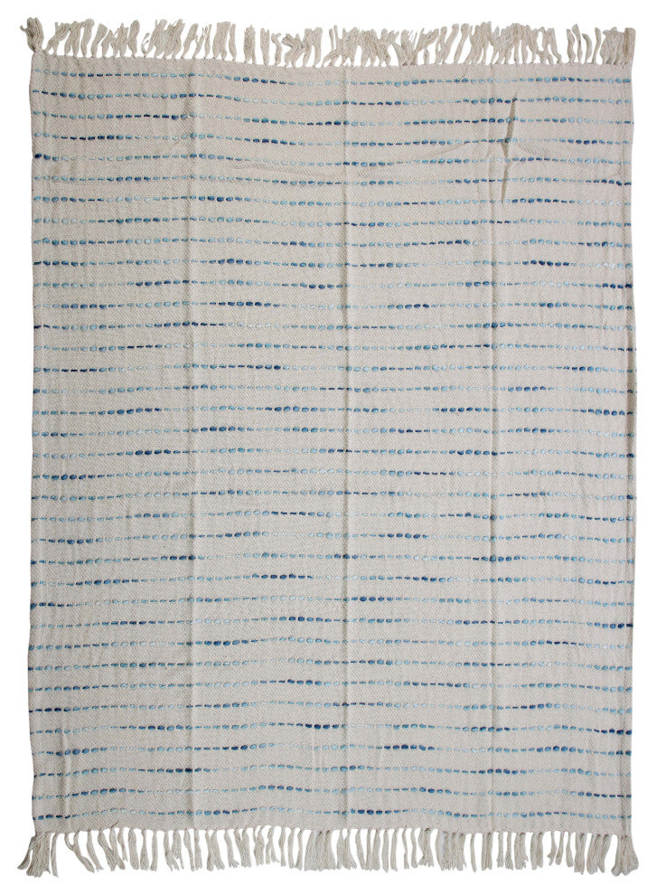 Shimmer Stripe Woven Throw Blanket with Fringe, Blue