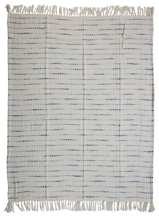 Shimmer Stripe Woven Throw Blanket with Fringe, Blue