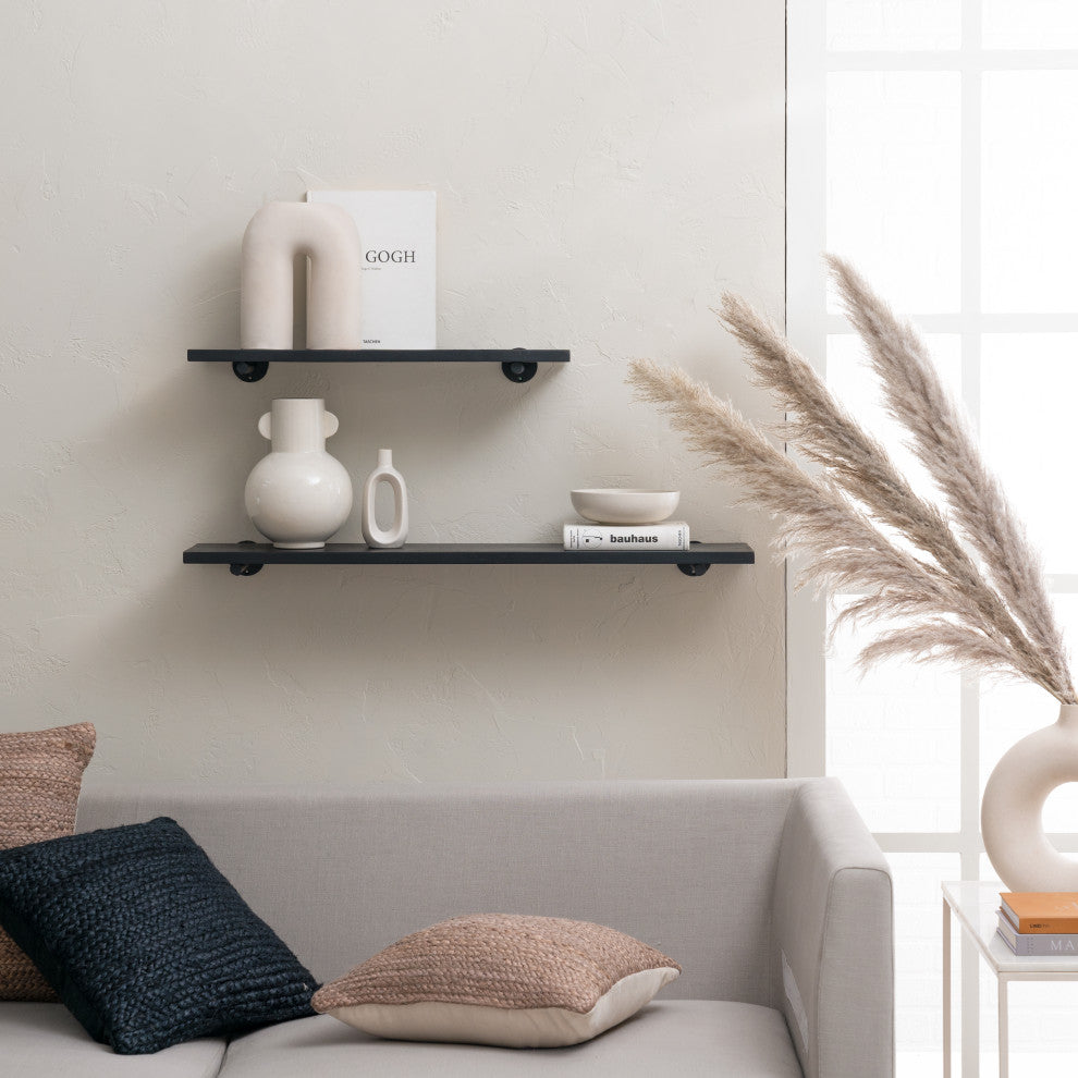 Bailey Wall Mounted Shelves, Black, 24"