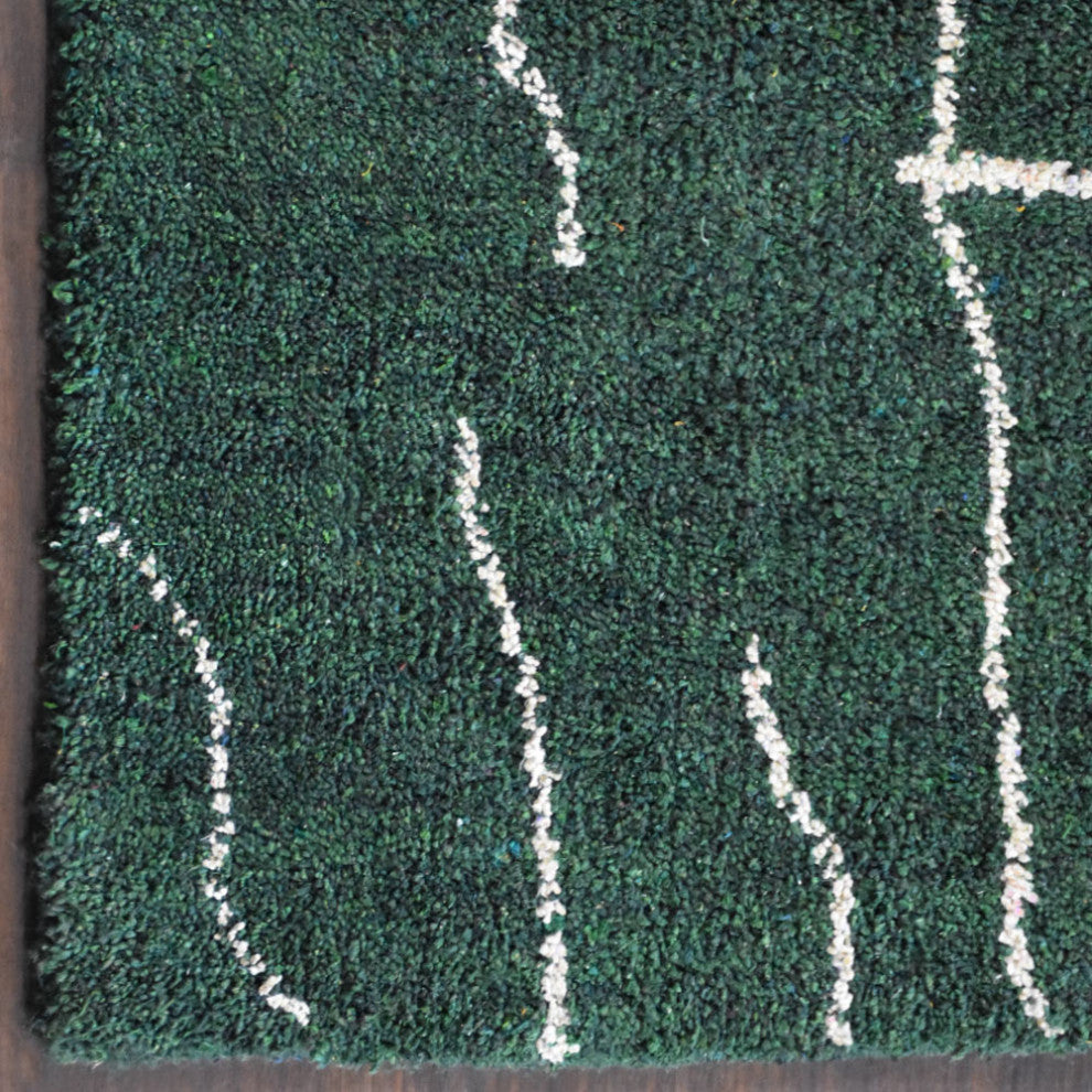 HAND KNOTTED LOOM SILK AREA RUGS-6'x9',Rectangle,Dark Green White,Contemporary