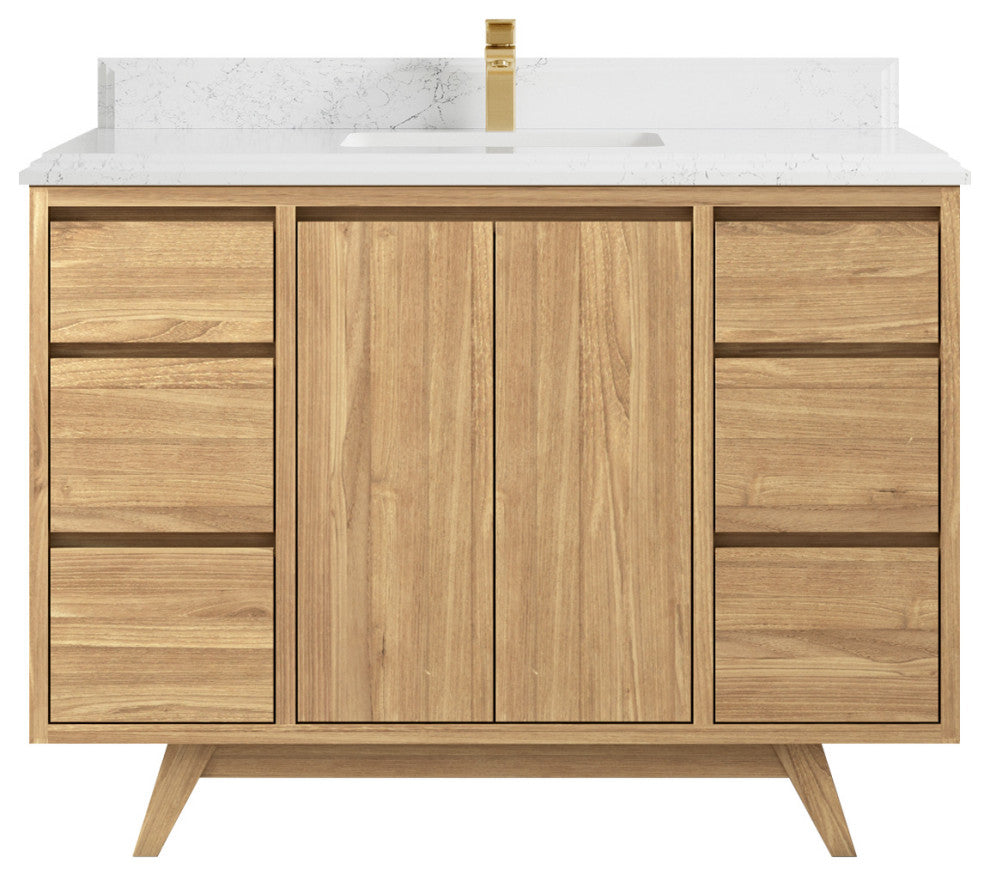 Madison Teak 48 Single Sink Bath Vanity in Light Natural 1.5" Empira Quartz