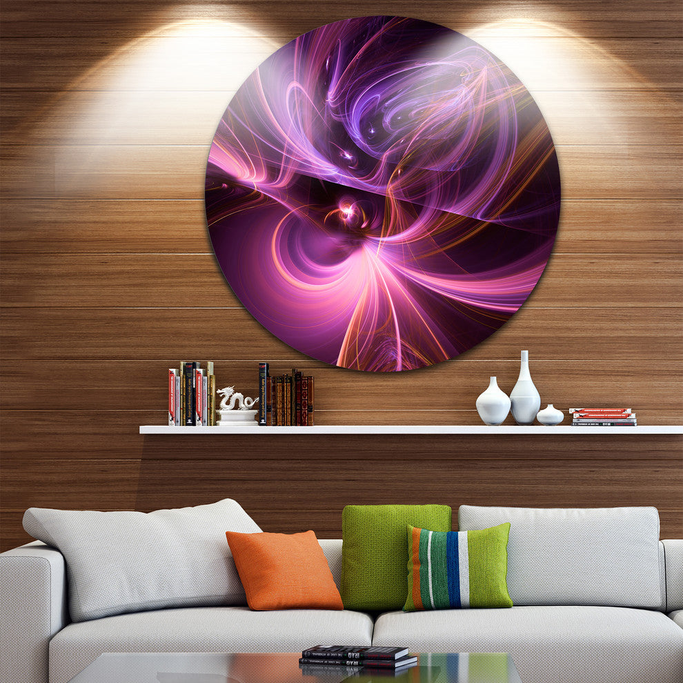 Purple Fractal Light Art In Dark, Abstract Abstract Disc Artwork, 38"