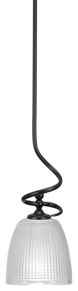 Capri 1-Light Mini Pendant with Hang Straight Swivel, Matte Black/Clear Ribbed