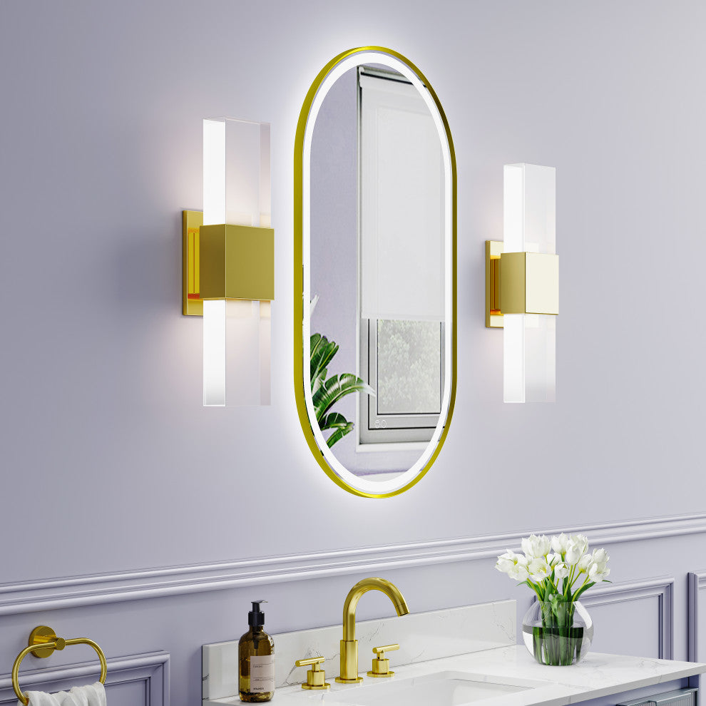 Oval LED Bathroom Vanity Mirror, Defogger and Dimmer, ETL-listed, Brushed Gold, 20"x36"