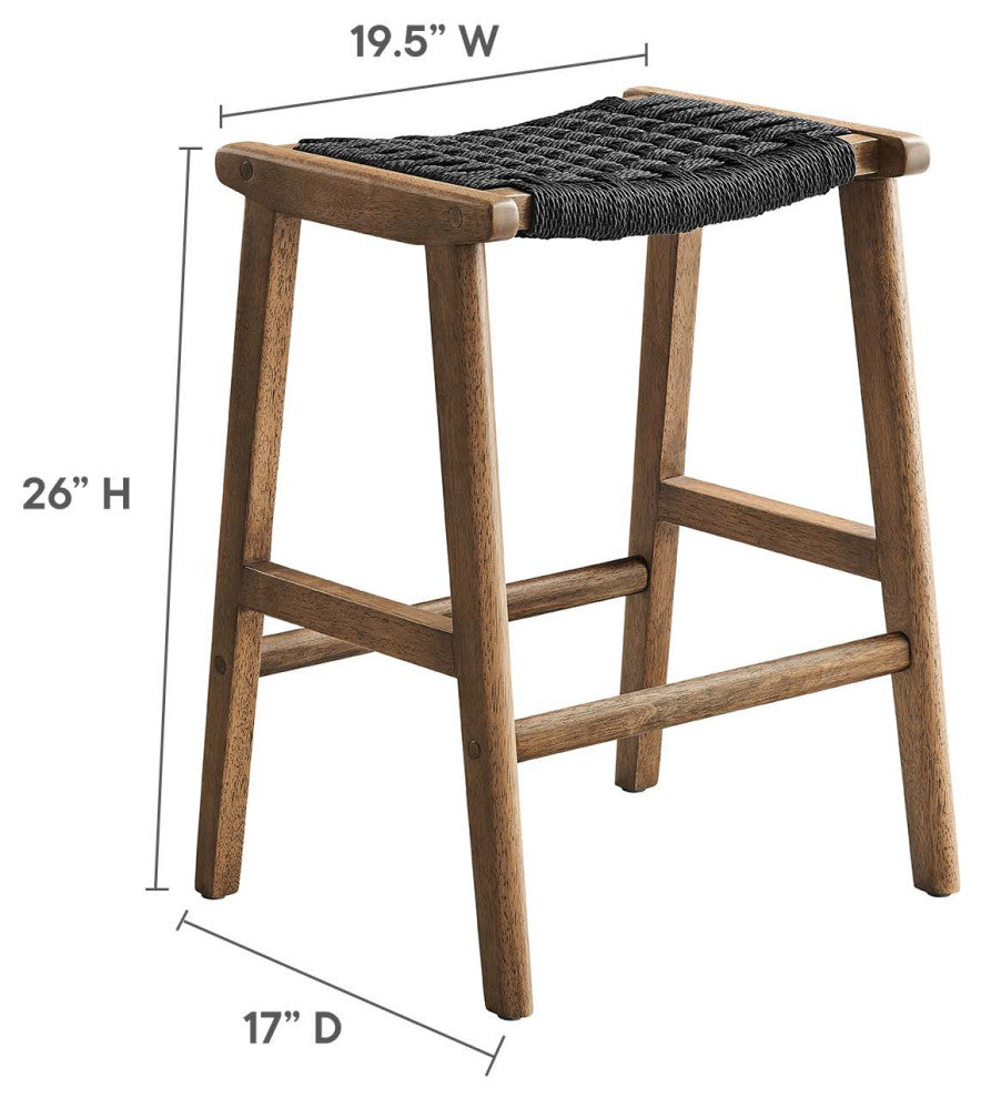 Saoirse Woven Rope Wood Counter Stool - Set of 2 - Walnut Black
