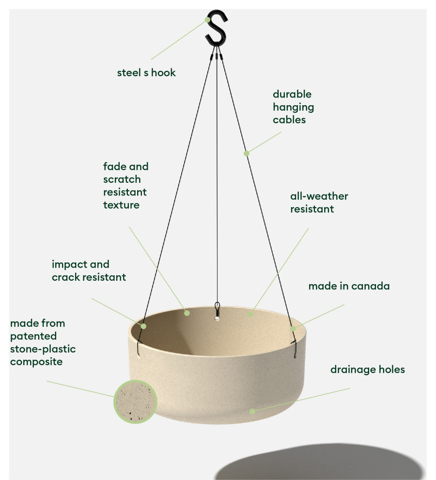 Pure Series Hanging Kona Bowl 14" Planter, Sand, 2 Pack