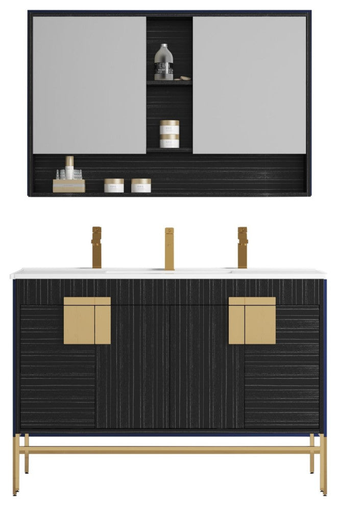 47" Kuro Minimalistic Single Sink Vanity, Dawn Gray, With Medicine Cabinet