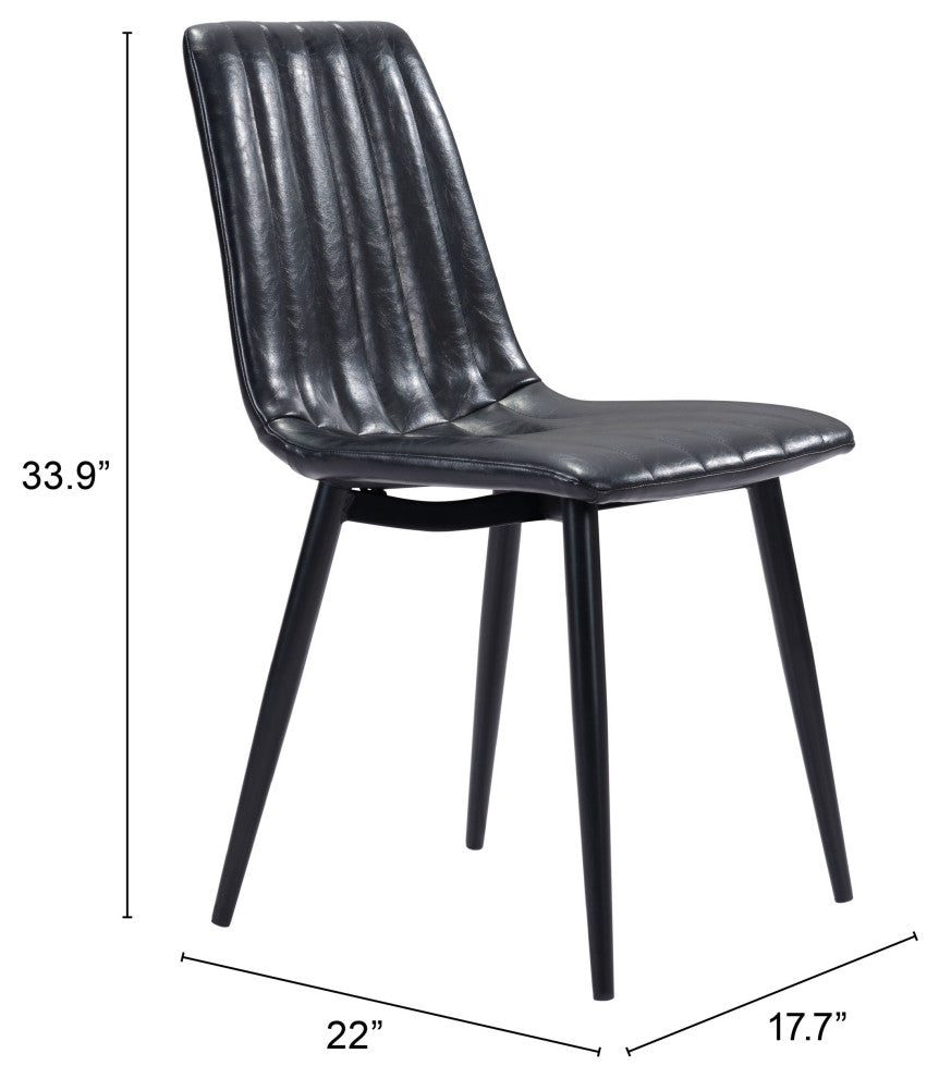Dining Chair, Set of 2, Faux Vinyl Leather, Steel, Vintage Black, Cafe Bistro