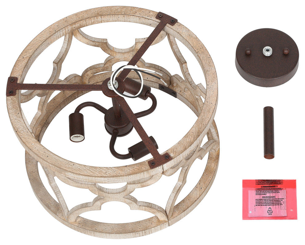 LNC 3-Light Distressed Wood/Bronze Farmhouse Drum Semi-Flush Mount Ceiling Light