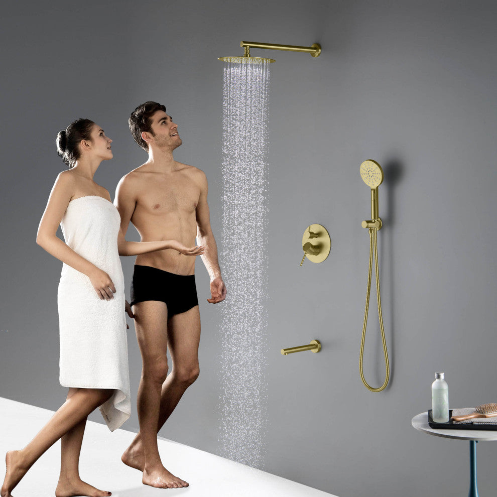 Circular Pressure 3-Function Shower System, Rough-In Valve, Brushed Gold