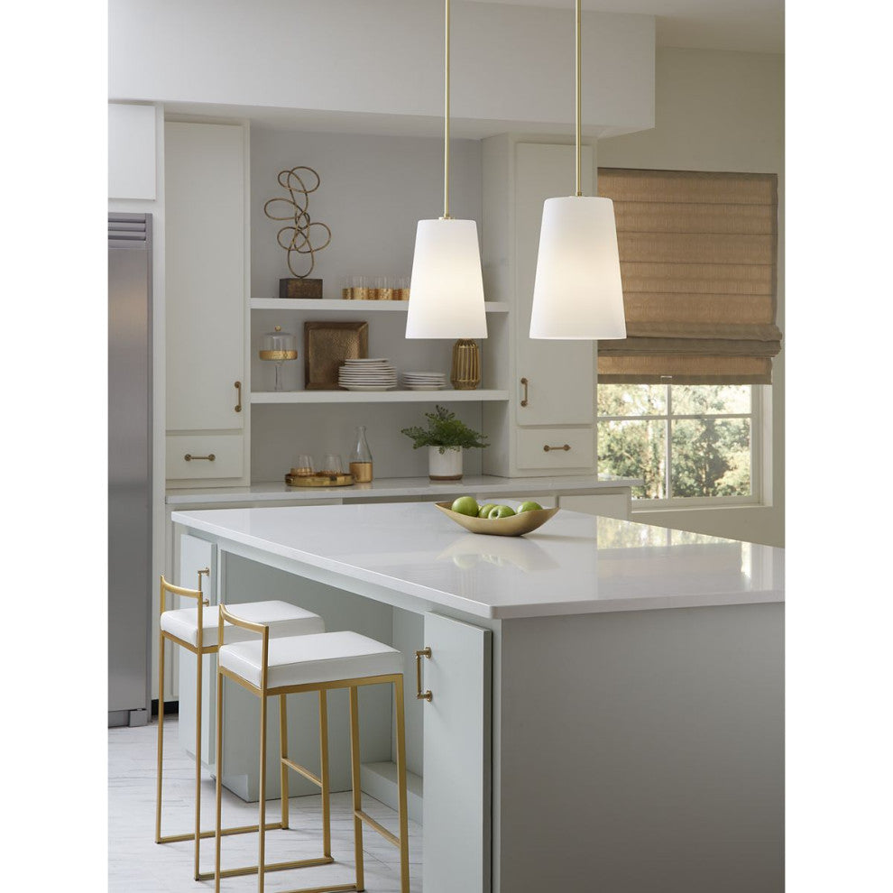 Clarion Collection One-Light Satin Brass Etched White Transitional Pendant