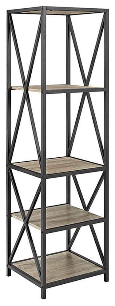 61" Metal X Wood Bookshelf - Driftwood