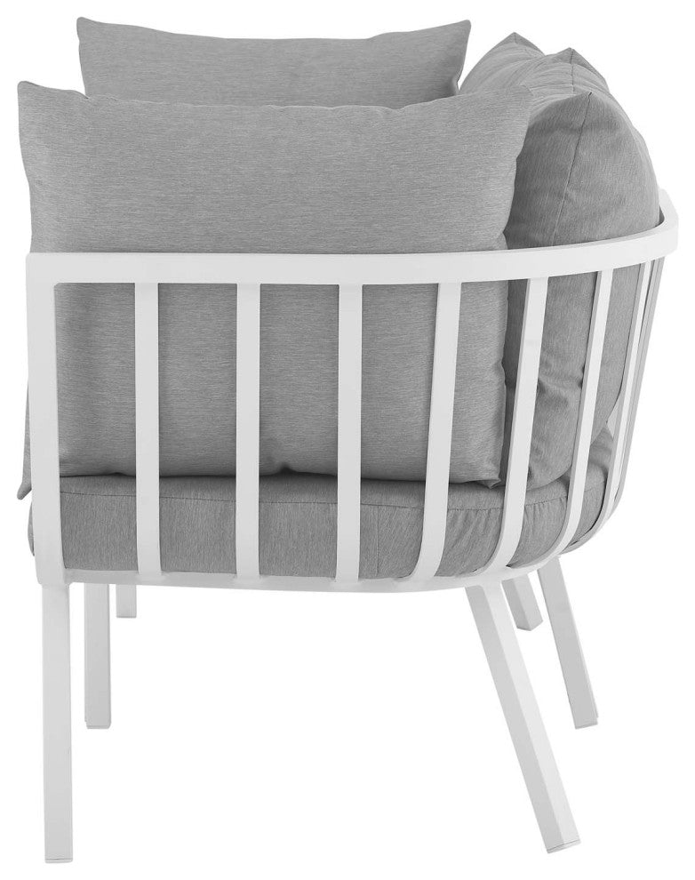 Lounge Loveseat Sofa, Aluminum, Metal, White Gray, Modern, Outdoor Patio