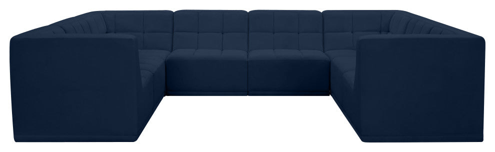 Relax Velvet Upholstered 8-Piece U-Shaped Modular Sectional, Navy
