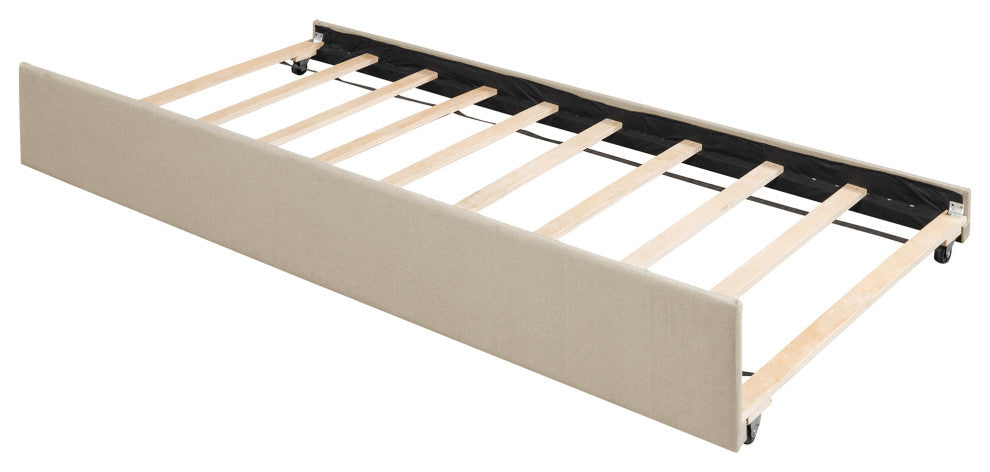 Queen Wood Frame Platform Bed with Drawers and Twin XL Trundle, Beige, Queen