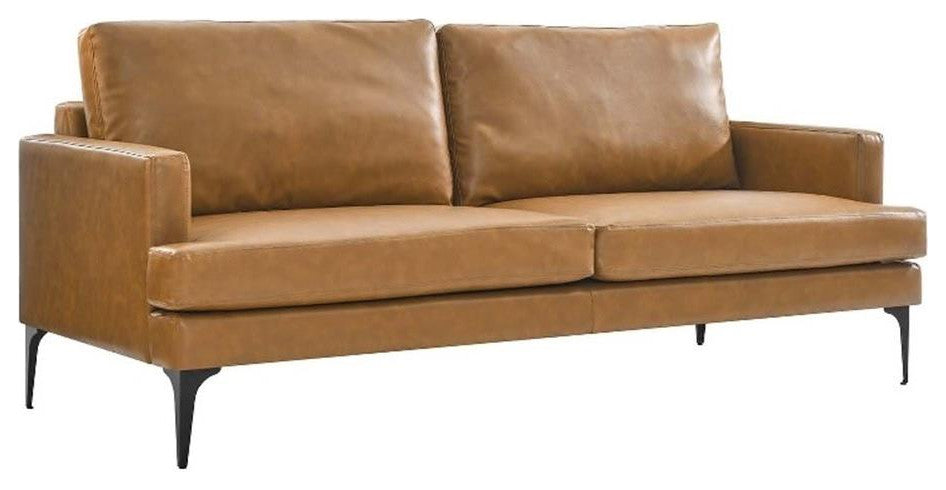 Modway Evermore Modern Style Vegan Leather and Metal Sofa in Tan