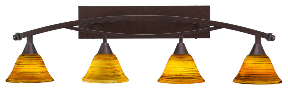 Bow 4 Light Bath Bar, 7" Fire Saturn Glass