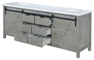 Marsyas 80" Ash Gray Double Bathroom Vanity Cabinet Quartz Top Square Sinks