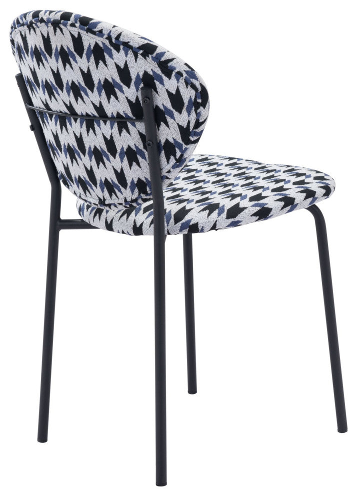 Dining Chair, Set of 2, Steel Metal, Fabric, Houndstooth, Black, Cafe Bistro