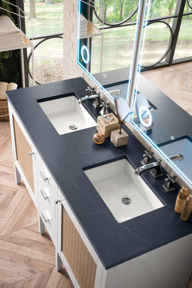 Addison 60" Double Vanity Cabinet, Glossy White, Charcoal Soapstone, Three-Hole