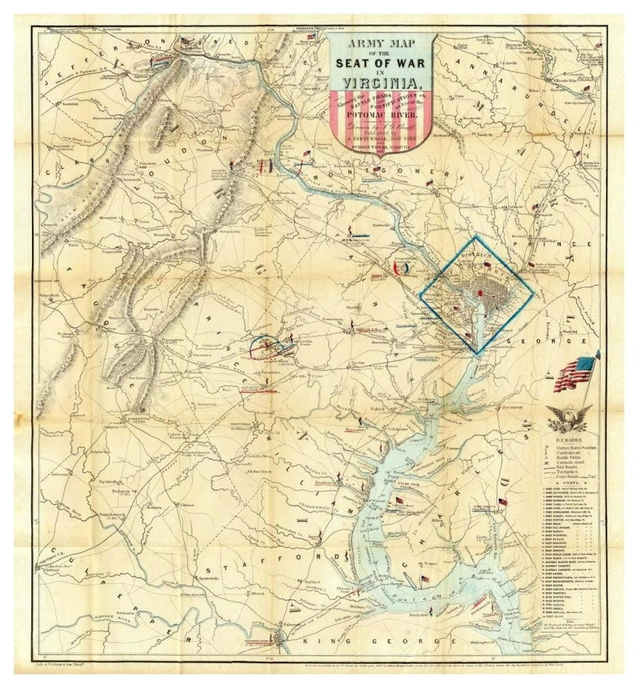 "Army Map of The Seat of War In Virginia, 1862" Paper Art, 39"x42"