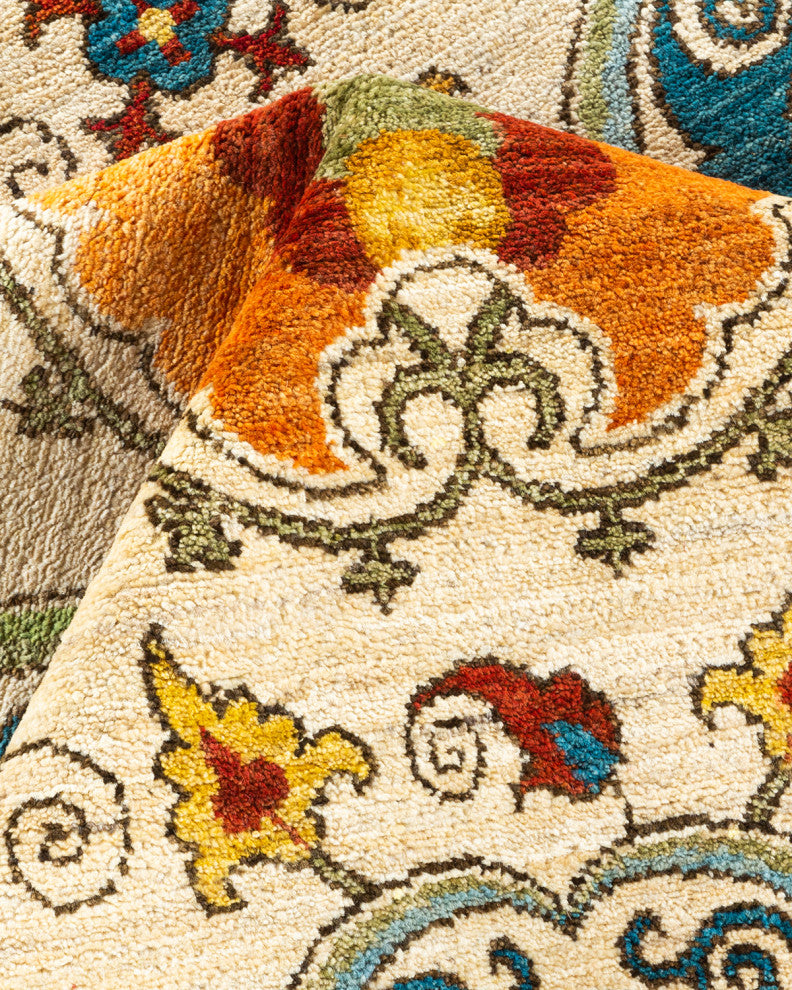 Suzani, One-of-a-Kind Hand-Knotted Area Rug Ivory, 12' 1" x 18' 8"
