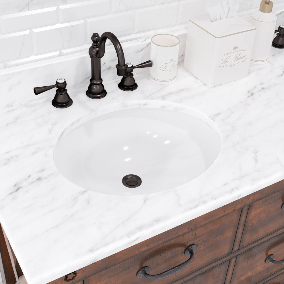 Aberdeen Vanity With Hook Faucet, Rustic Sierra, 60", Carrara Marble Top