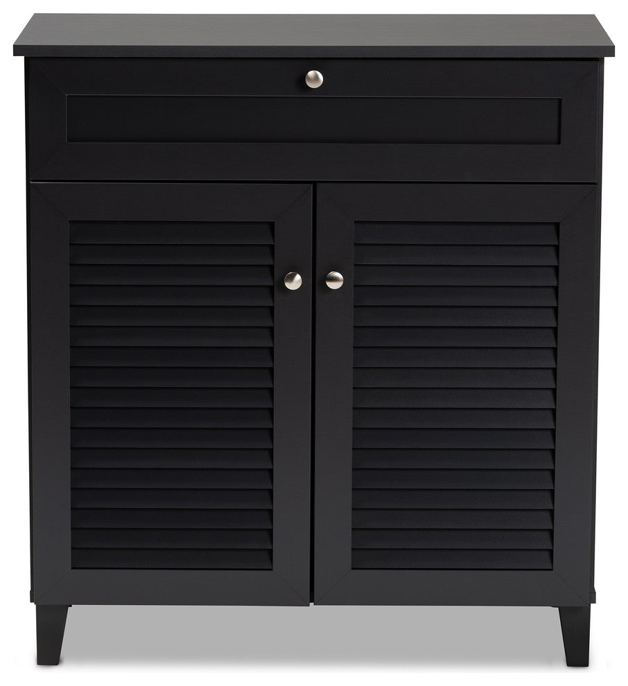 Aretha Dark Gray 4-Shelf Wood Shoe Storage Cabinet With Drawer