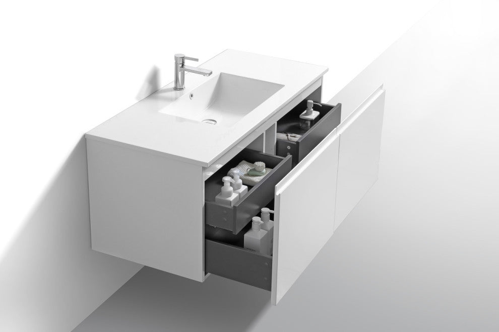 Balli 48'' Single Sink Wall Mount Modern Bathroom Vanity, High Gloss White