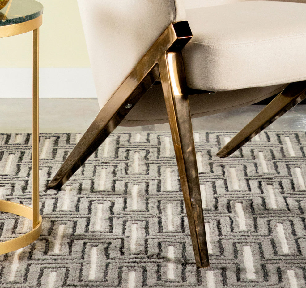 Accent Chair With Metal Frame, Cream and Bronze