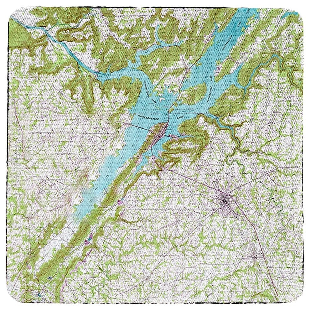 Lake Guntersville, AL Nautical Map Coaster - 3 Sets of 4 (12 Total) Set of 4