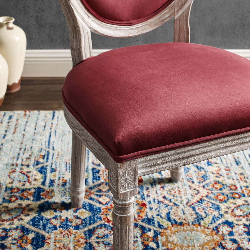Emanate Vintage French Performance Velvet Dining Side Chair Natural Maroon -4668