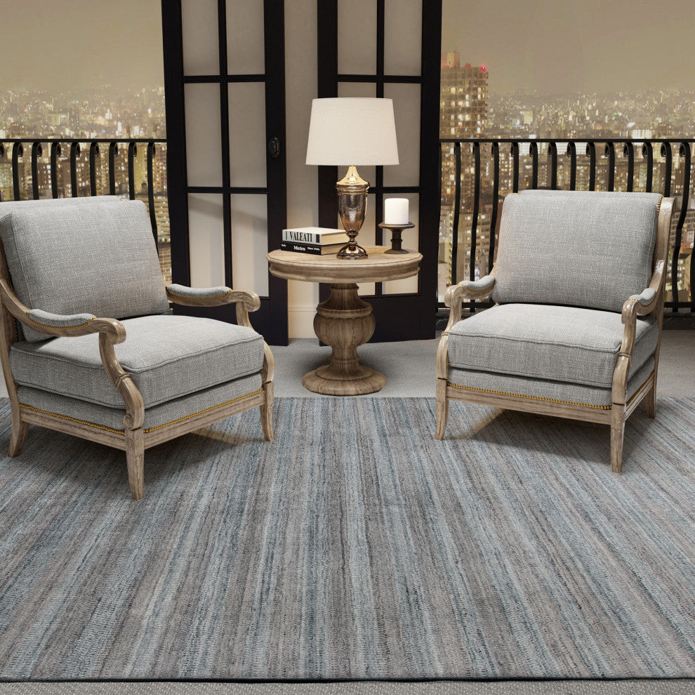 Rufina Handmade Wool Blend Area Rug, Gray/Blue, 5'x8'