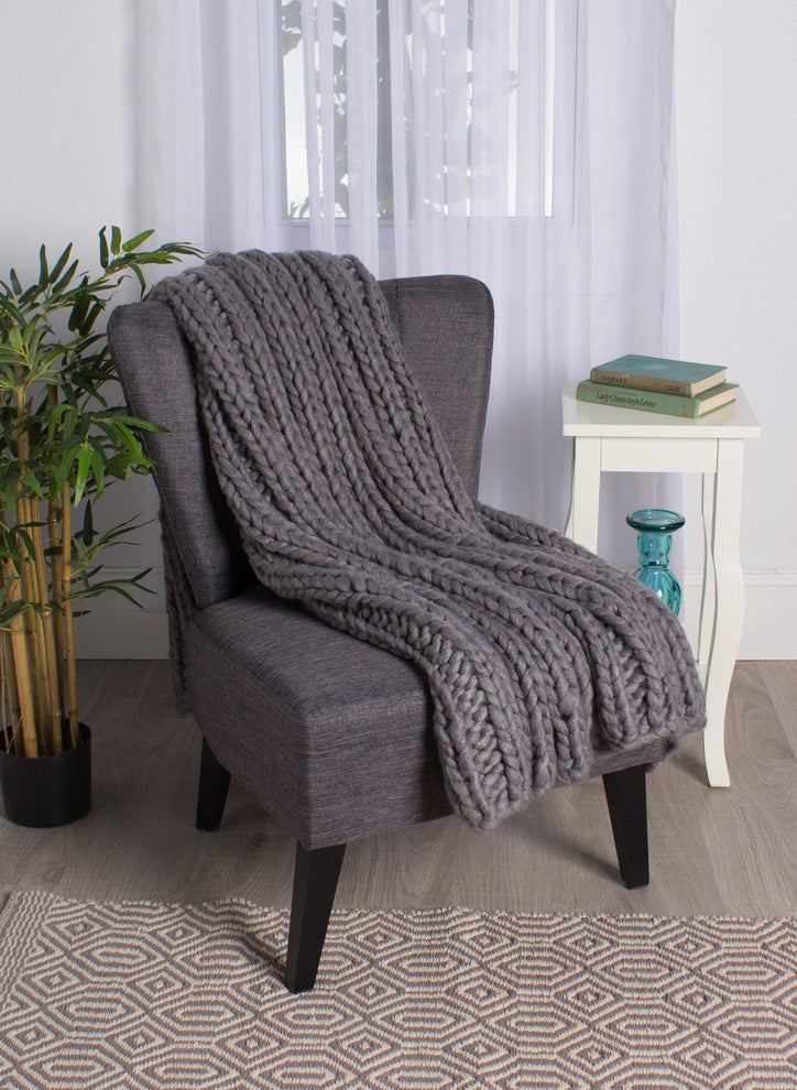 Kate and Laurel Chunky Knit Throw Blanket, Soft Gray