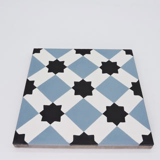 Ait Baha Handmade Cement Tile, Black/Blue, Sample
