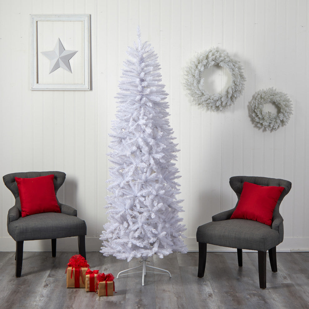 T3361 7 Slim White Artificial Christmas Tree With 300 Warm White LED Lights