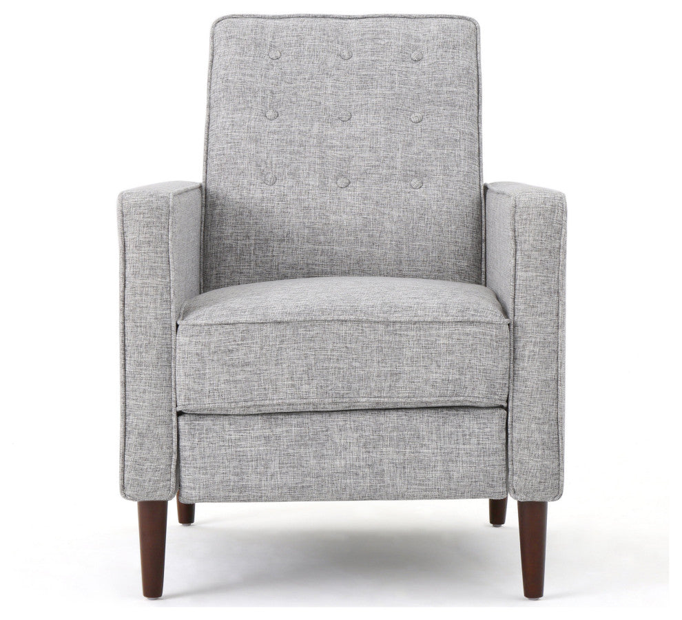 GDF Studio Macedonia Mid-Century Modern Button Tufted Fabric Recliner, Light Gray Tweed Fabric