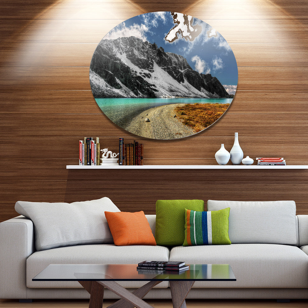Bright Sky And Blue Mountain Lake, Landscape Round Wall Art, 36"