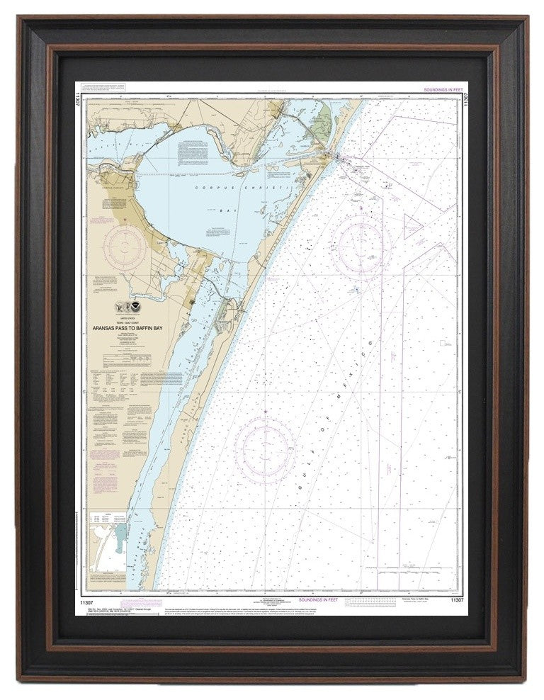 Nautical Chart, Aransas Pass to Baffin Bay, Framed