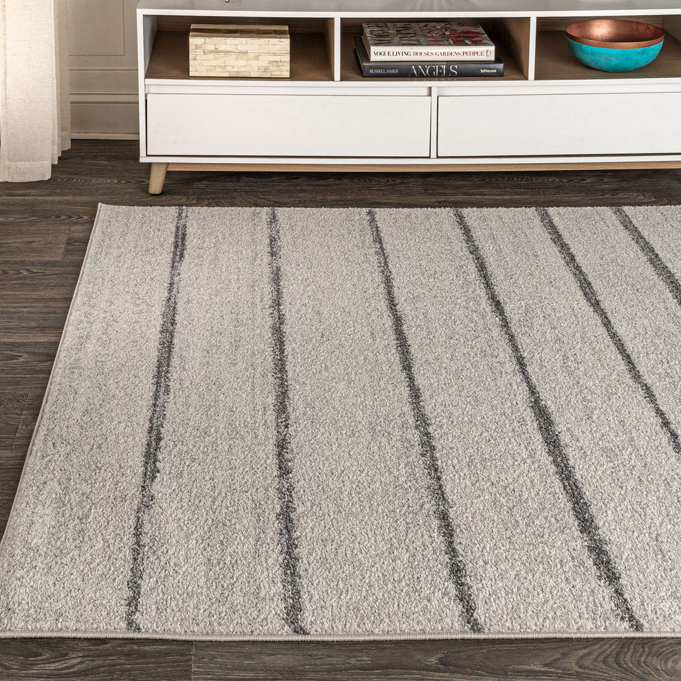Williamsburg Minimalist Stripe Rug, Cream/Gray, 5 X 8