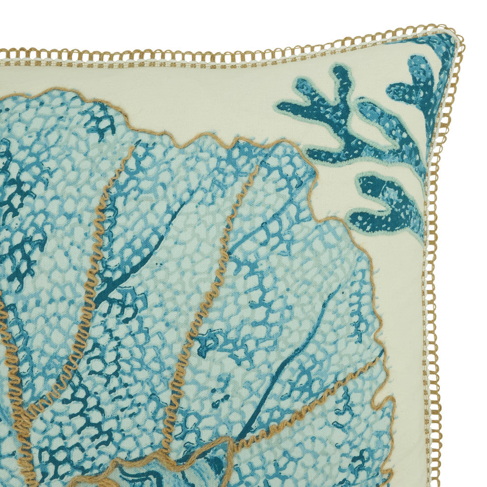 Sea Fan Design Throw Pillow Cover, Aqua, 20"