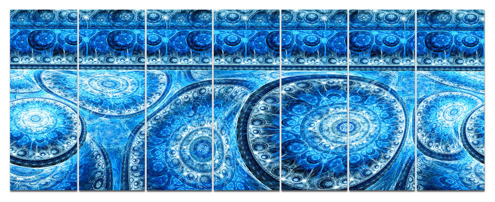 Blue Living Cells Fractal Design, Abstract Canvas Art Print, 83"x32", 7 Panels