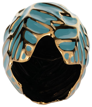 Ceramic 8"H Leaf Vase, Turquoise/Gold