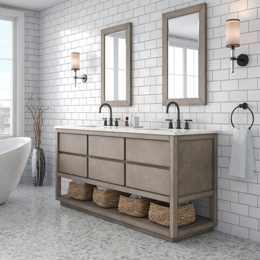 Oakman Marble Top Vanity in Grey Oak, 72", Vanity Only